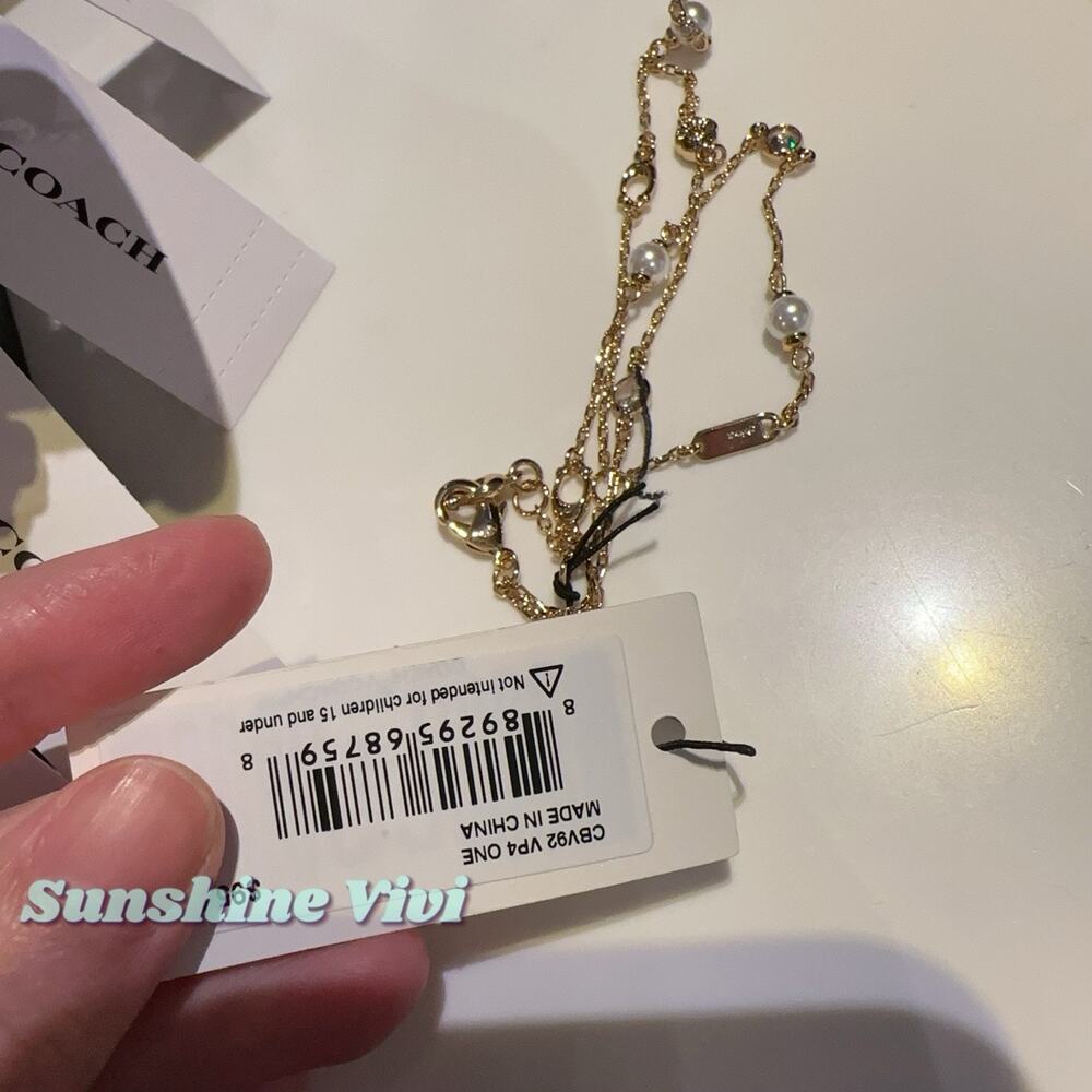 NWT Coach Pearl Charm Double Bracelet CBV92 Gold Color Gift with Dust bag - Picture 7 of 8